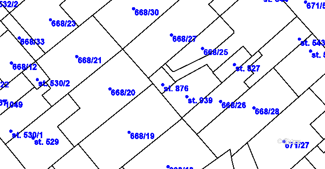Parcela st. 876 v KÚ Pchery, Katastrální mapa