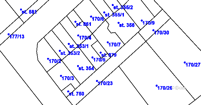 Parcela st. 879 v KÚ Pchery, Katastrální mapa