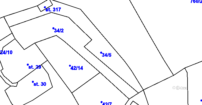 Parcela st. 34/5 v KÚ Pchery, Katastrální mapa
