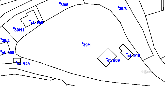 Parcela st. 39/1 v KÚ Pchery, Katastrální mapa