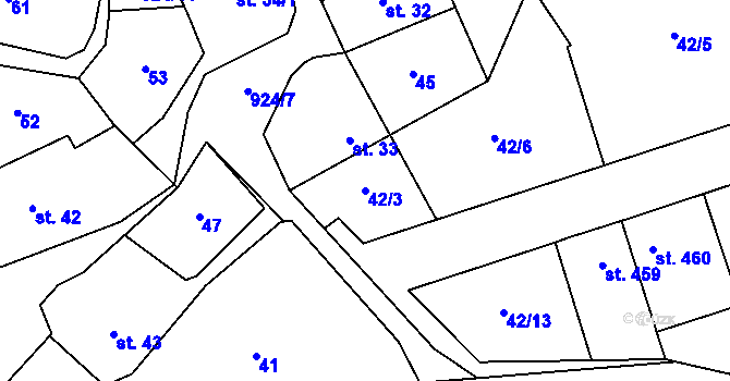 Parcela st. 42/3 v KÚ Pchery, Katastrální mapa