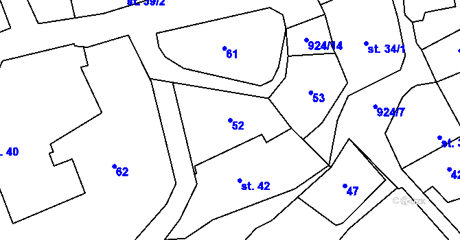 Parcela st. 52 v KÚ Pchery, Katastrální mapa