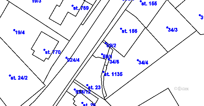 Parcela st. 59 v KÚ Pchery, Katastrální mapa