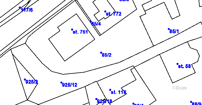 Parcela st. 85/2 v KÚ Pchery, Katastrální mapa