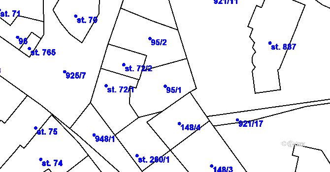 Parcela st. 95/1 v KÚ Pchery, Katastrální mapa