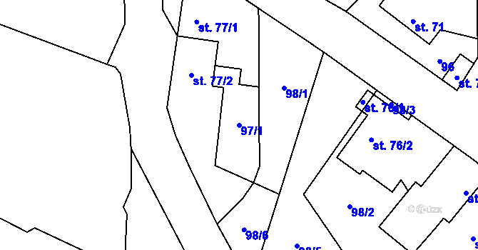 Parcela st. 97/1 v KÚ Pchery, Katastrální mapa