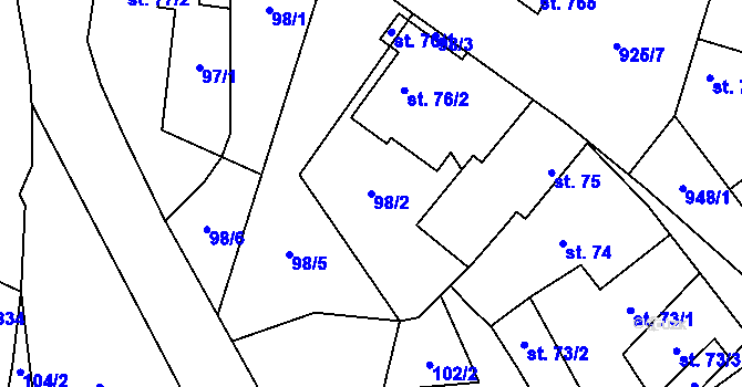 Parcela st. 98/2 v KÚ Pchery, Katastrální mapa