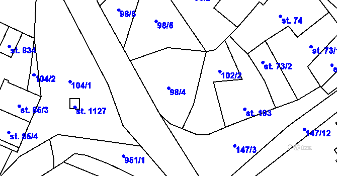 Parcela st. 98/4 v KÚ Pchery, Katastrální mapa