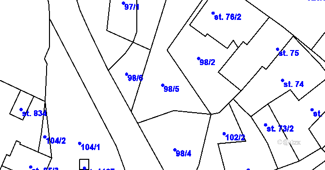 Parcela st. 98/5 v KÚ Pchery, Katastrální mapa
