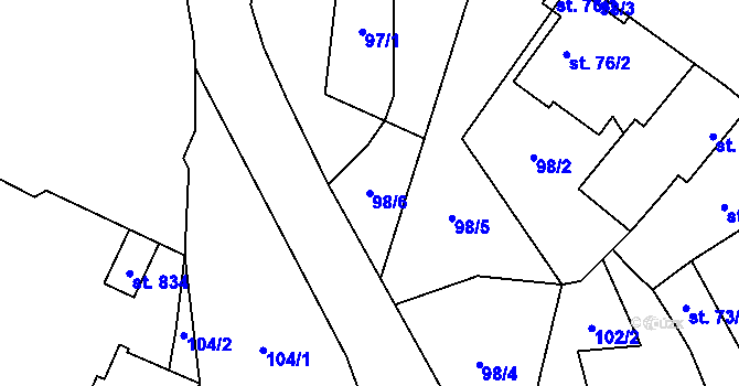 Parcela st. 98/6 v KÚ Pchery, Katastrální mapa