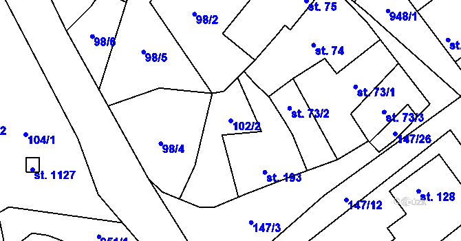 Parcela st. 102/2 v KÚ Pchery, Katastrální mapa