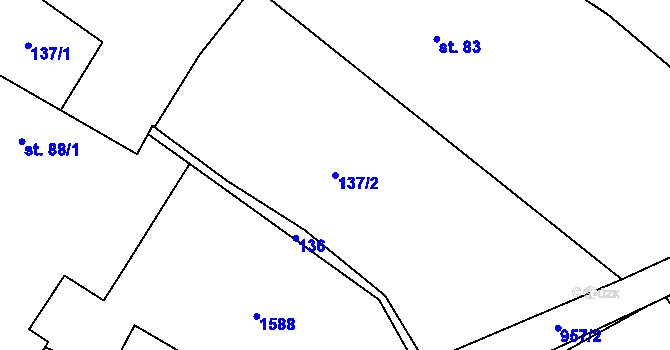 Parcela st. 137/2 v KÚ Pchery, Katastrální mapa