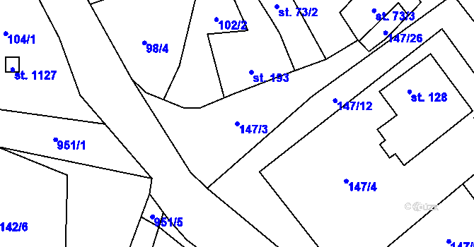 Parcela st. 147/3 v KÚ Pchery, Katastrální mapa
