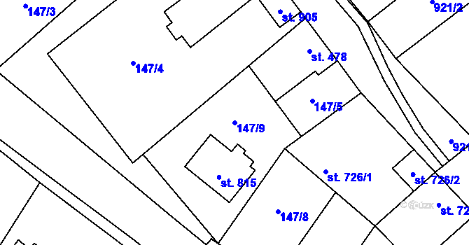 Parcela st. 147/9 v KÚ Pchery, Katastrální mapa