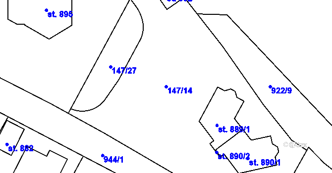 Parcela st. 147/14 v KÚ Pchery, Katastrální mapa