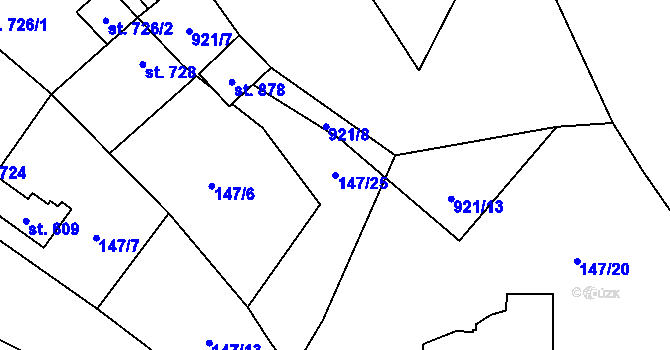 Parcela st. 147/25 v KÚ Pchery, Katastrální mapa