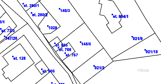 Parcela st. 148/5 v KÚ Pchery, Katastrální mapa