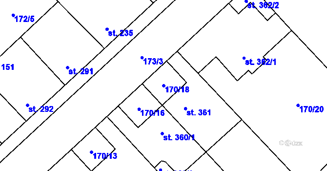 Parcela st. 170/18 v KÚ Pchery, Katastrální mapa