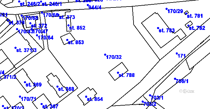 Parcela st. 170/32 v KÚ Pchery, Katastrální mapa