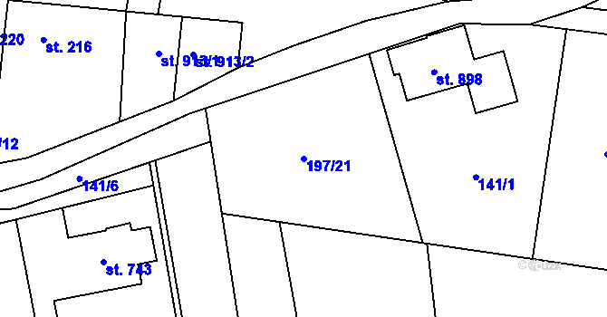 Parcela st. 197/21 v KÚ Pchery, Katastrální mapa