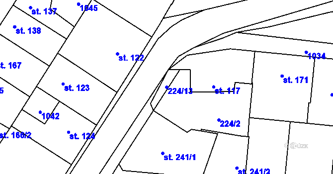 Parcela st. 224/13 v KÚ Pchery, Katastrální mapa