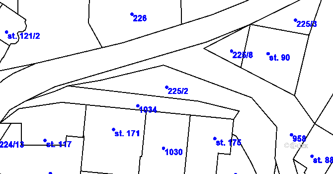 Parcela st. 225/2 v KÚ Pchery, Katastrální mapa