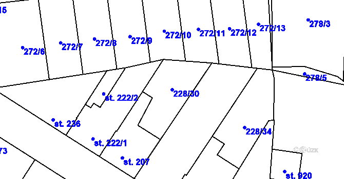 Parcela st. 228/30 v KÚ Pchery, Katastrální mapa