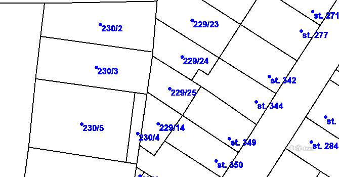 Parcela st. 229/25 v KÚ Pchery, Katastrální mapa