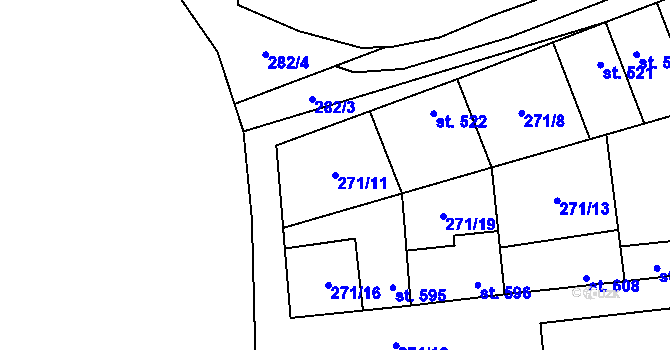 Parcela st. 271/11 v KÚ Pchery, Katastrální mapa