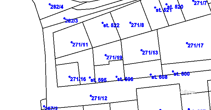 Parcela st. 271/19 v KÚ Pchery, Katastrální mapa