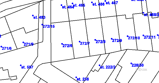 Parcela st. 272/7 v KÚ Pchery, Katastrální mapa