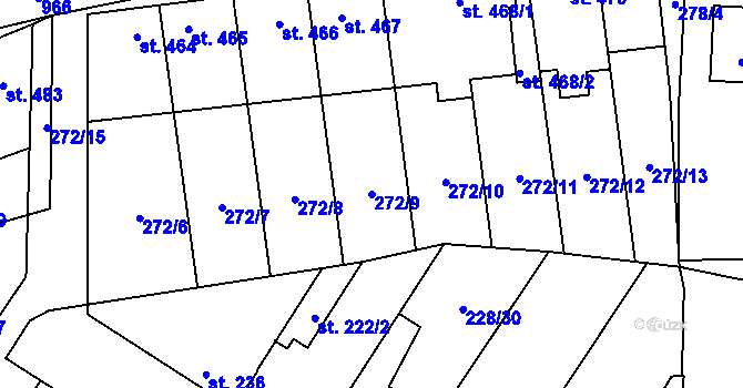 Parcela st. 272/9 v KÚ Pchery, Katastrální mapa