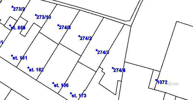 Parcela st. 274/3 v KÚ Pchery, Katastrální mapa