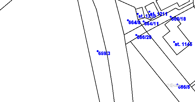 Parcela st. 659/3 v KÚ Pchery, Katastrální mapa