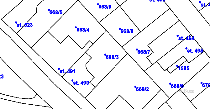 Parcela st. 668/3 v KÚ Pchery, Katastrální mapa