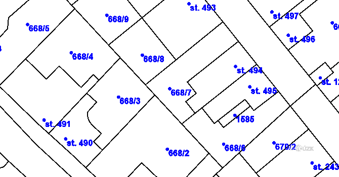 Parcela st. 668/7 v KÚ Pchery, Katastrální mapa