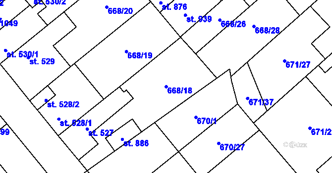 Parcela st. 668/18 v KÚ Pchery, Katastrální mapa