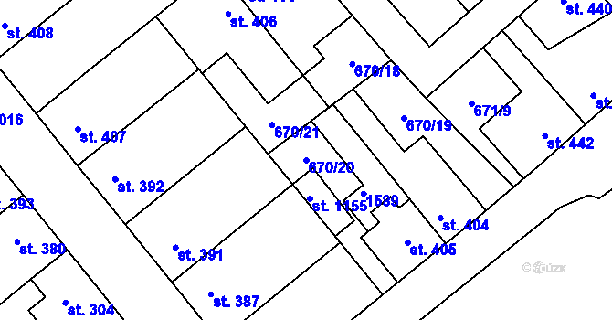 Parcela st. 670/20 v KÚ Pchery, Katastrální mapa