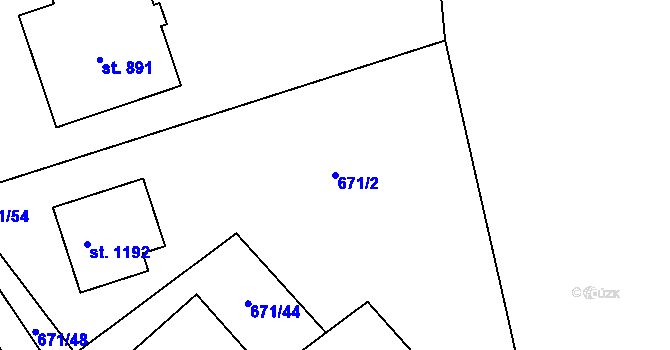 Parcela st. 671/2 v KÚ Pchery, Katastrální mapa