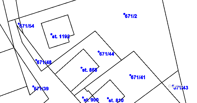 Parcela st. 671/44 v KÚ Pchery, Katastrální mapa