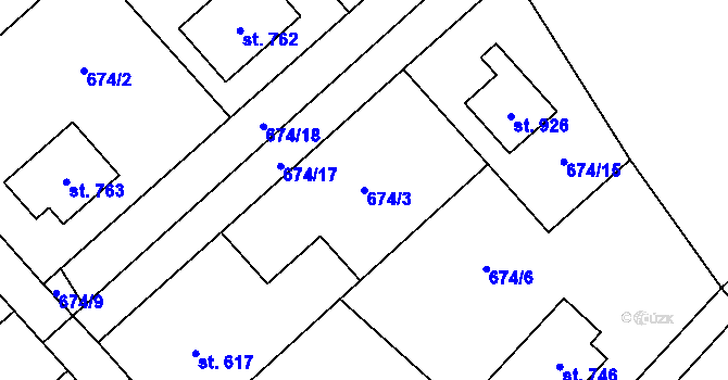 Parcela st. 674/3 v KÚ Pchery, Katastrální mapa