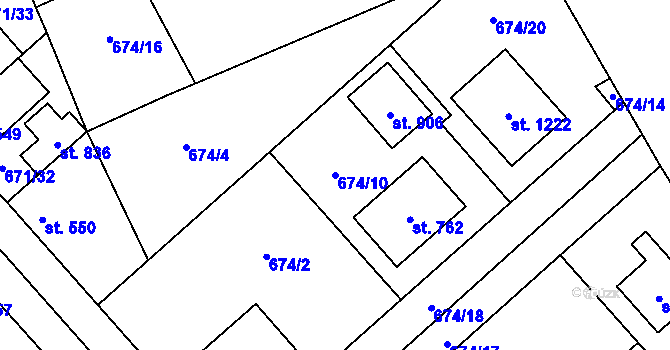 Parcela st. 674/10 v KÚ Pchery, Katastrální mapa