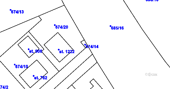 Parcela st. 674/14 v KÚ Pchery, Katastrální mapa