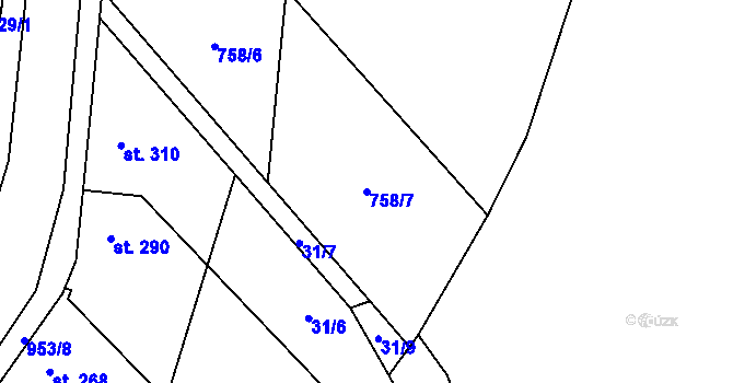Parcela st. 758/7 v KÚ Pchery, Katastrální mapa