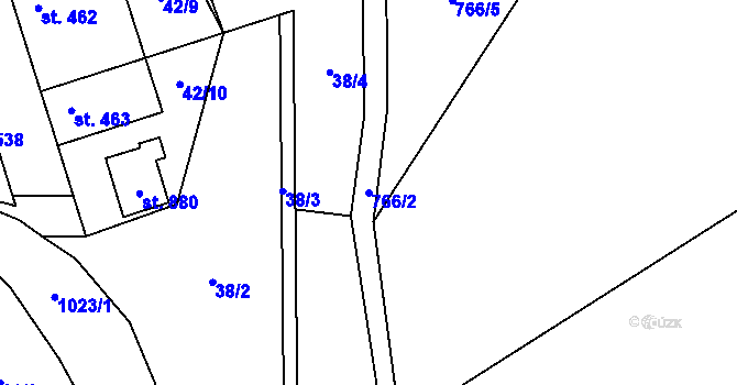 Parcela st. 766/2 v KÚ Pchery, Katastrální mapa