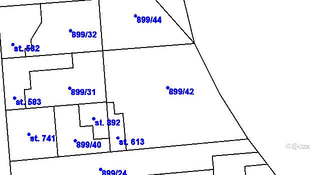 Parcela st. 899/42 v KÚ Pchery, Katastrální mapa