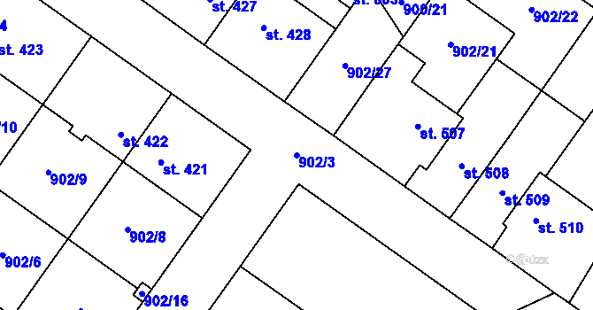 Parcela st. 902/3 v KÚ Pchery, Katastrální mapa
