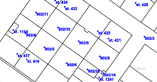 Parcela st. 902/9 v KÚ Pchery, Katastrální mapa