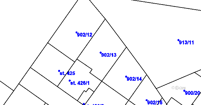 Parcela st. 902/13 v KÚ Pchery, Katastrální mapa
