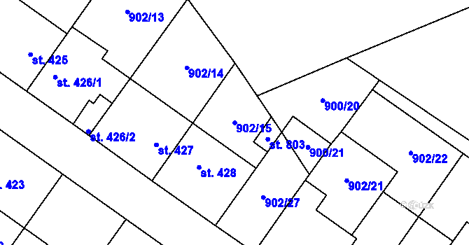 Parcela st. 902/15 v KÚ Pchery, Katastrální mapa